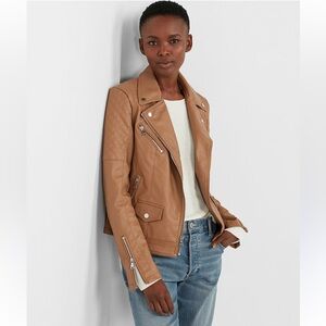 Express (minus) the leather quilted moto‎ honey brown zip up jacket Sz M